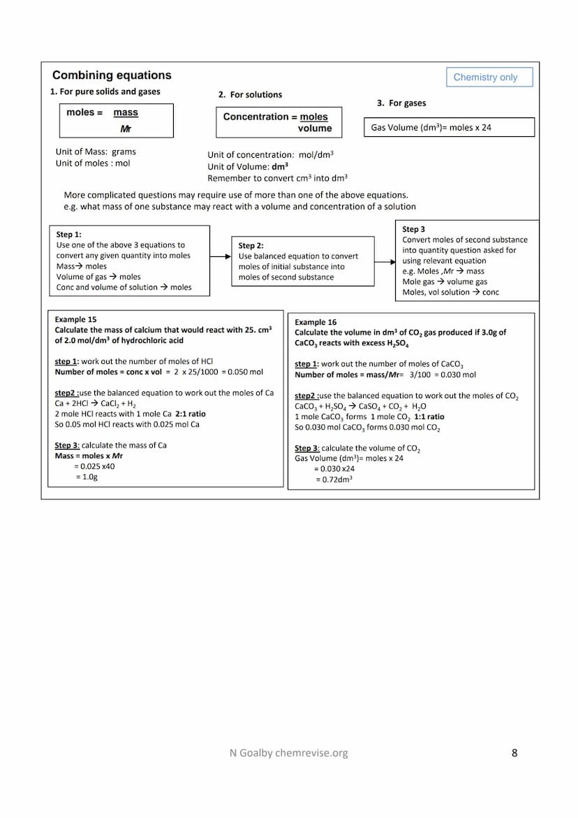 Revision Checklist :4.3 Quantitative Chemistry
Conservation of Mass
The law of conservation of mass states that no atoms are
lost or made du