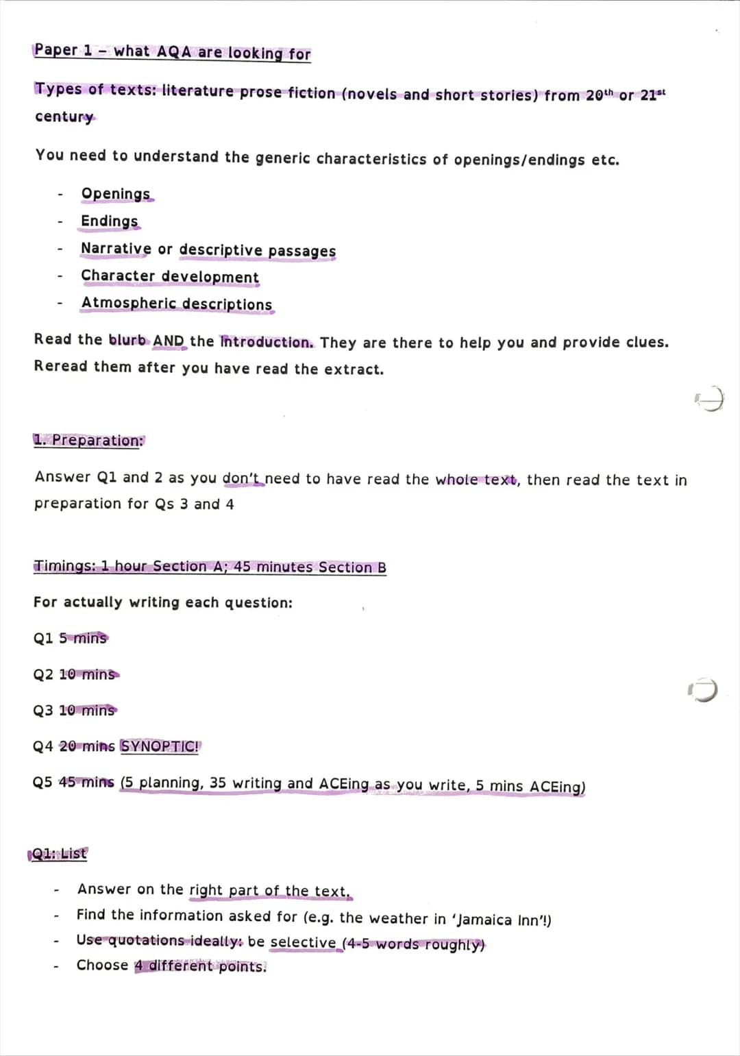 Paper 1 what AQA are looking for
Types of texts: literature prose fiction (novels and short stories) from 20th or 21st
century
You need to u