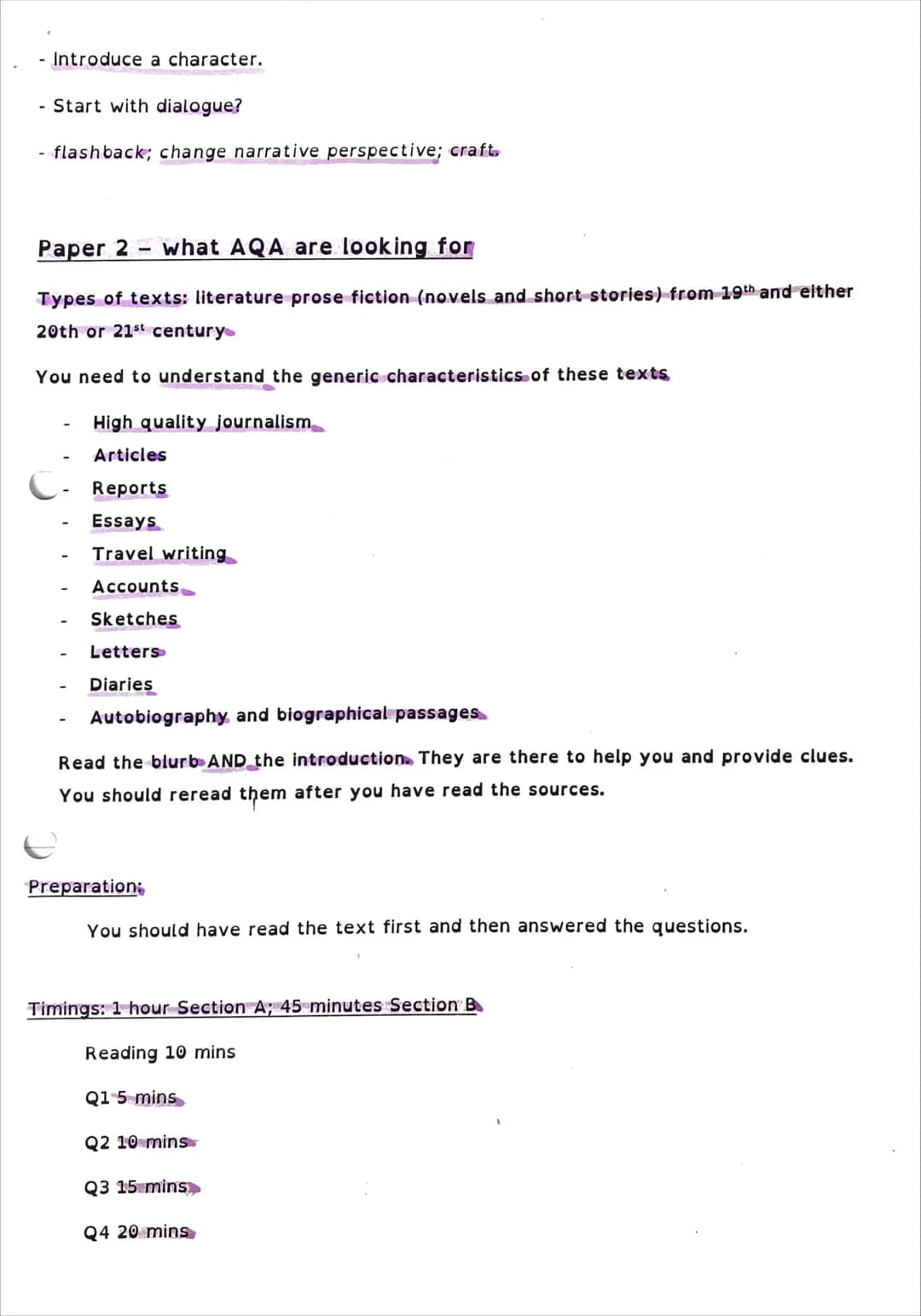 Paper 1 what AQA are looking for
Types of texts: literature prose fiction (novels and short stories) from 20th or 21st
century
You need to u