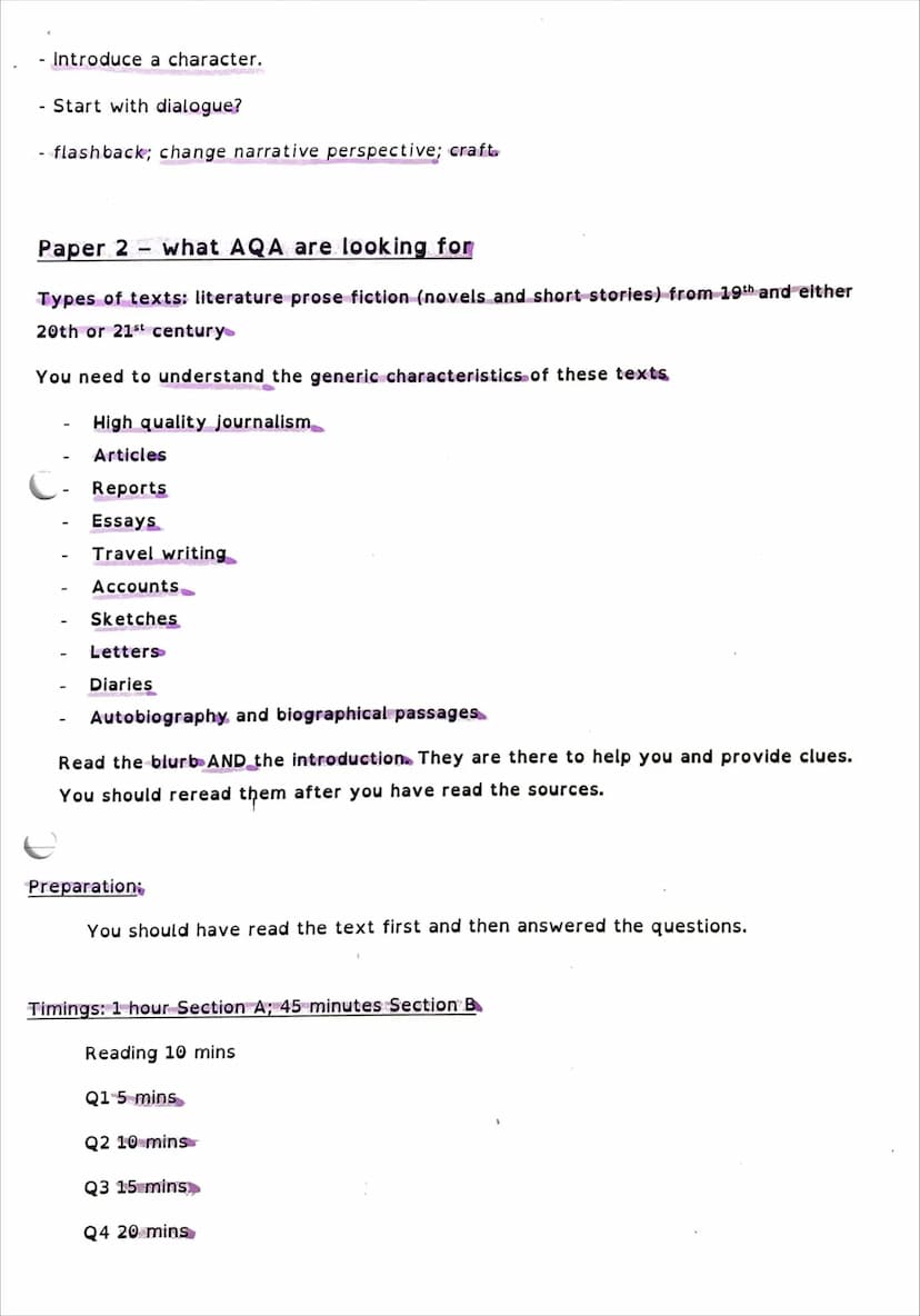 Paper 1 what AQA are looking for
Types of texts: literature prose fiction (novels and short stories) from 20th or 21st
century
You need to u