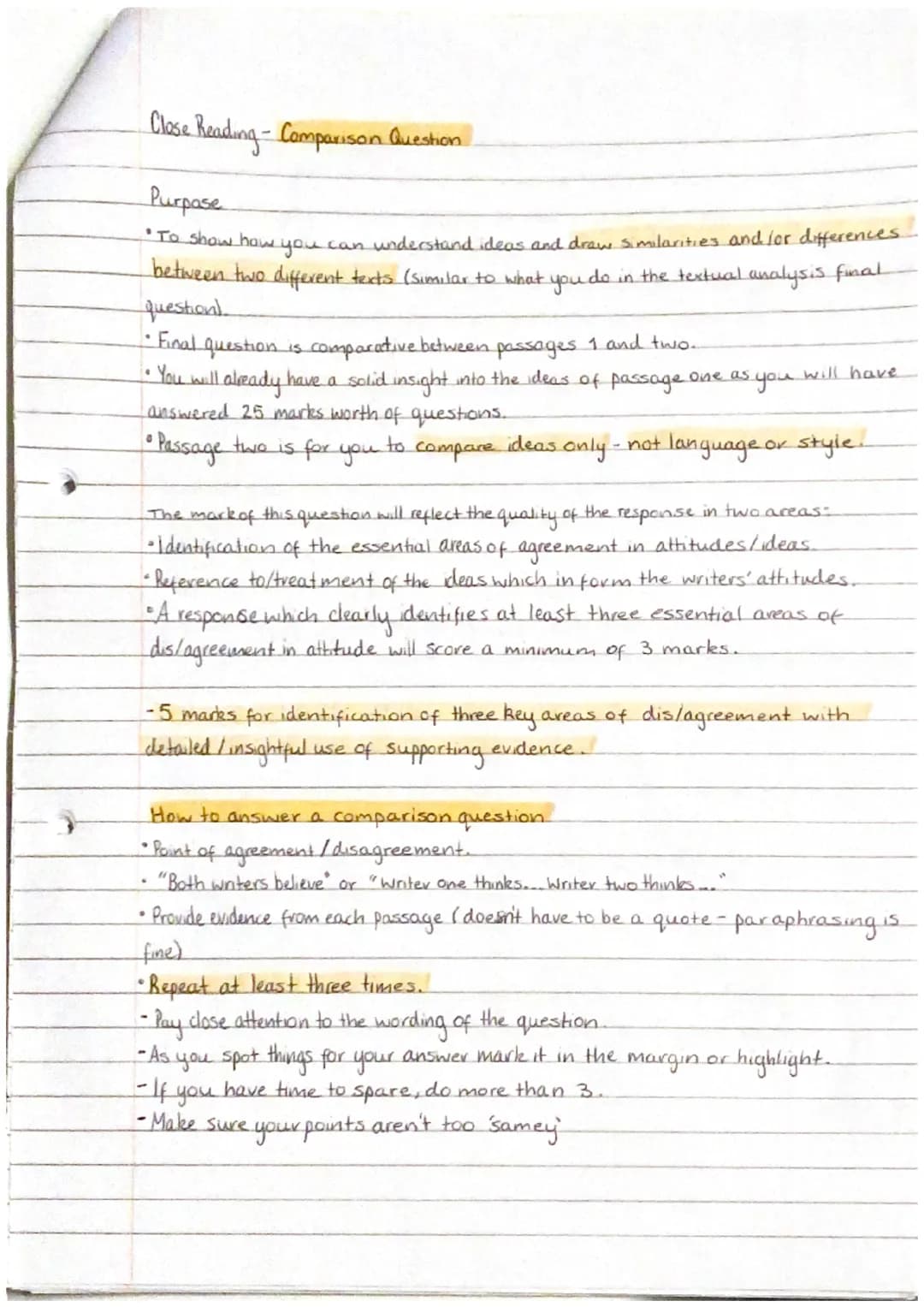 Close Reading - Comparison Question
Purpose
"To show how you can understand ideas and draw similarities and for differences.
between two dif