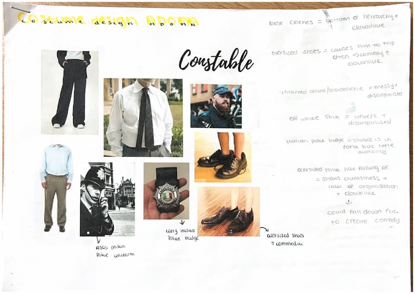 Costume
elements:
> Costume shapes can create
different impressions of characters
different costume elements
can change how an actor
stands 