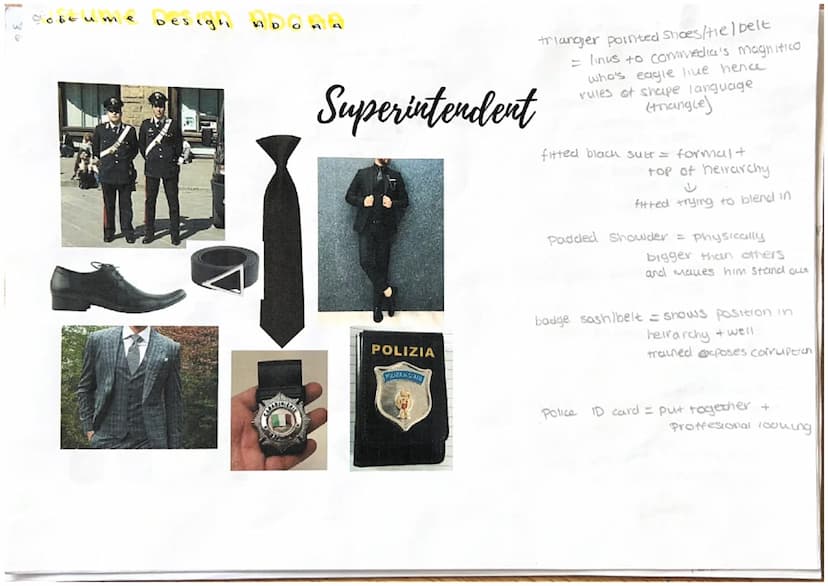 Costume
elements:
> Costume shapes can create
different impressions of characters
different costume elements
can change how an actor
stands 