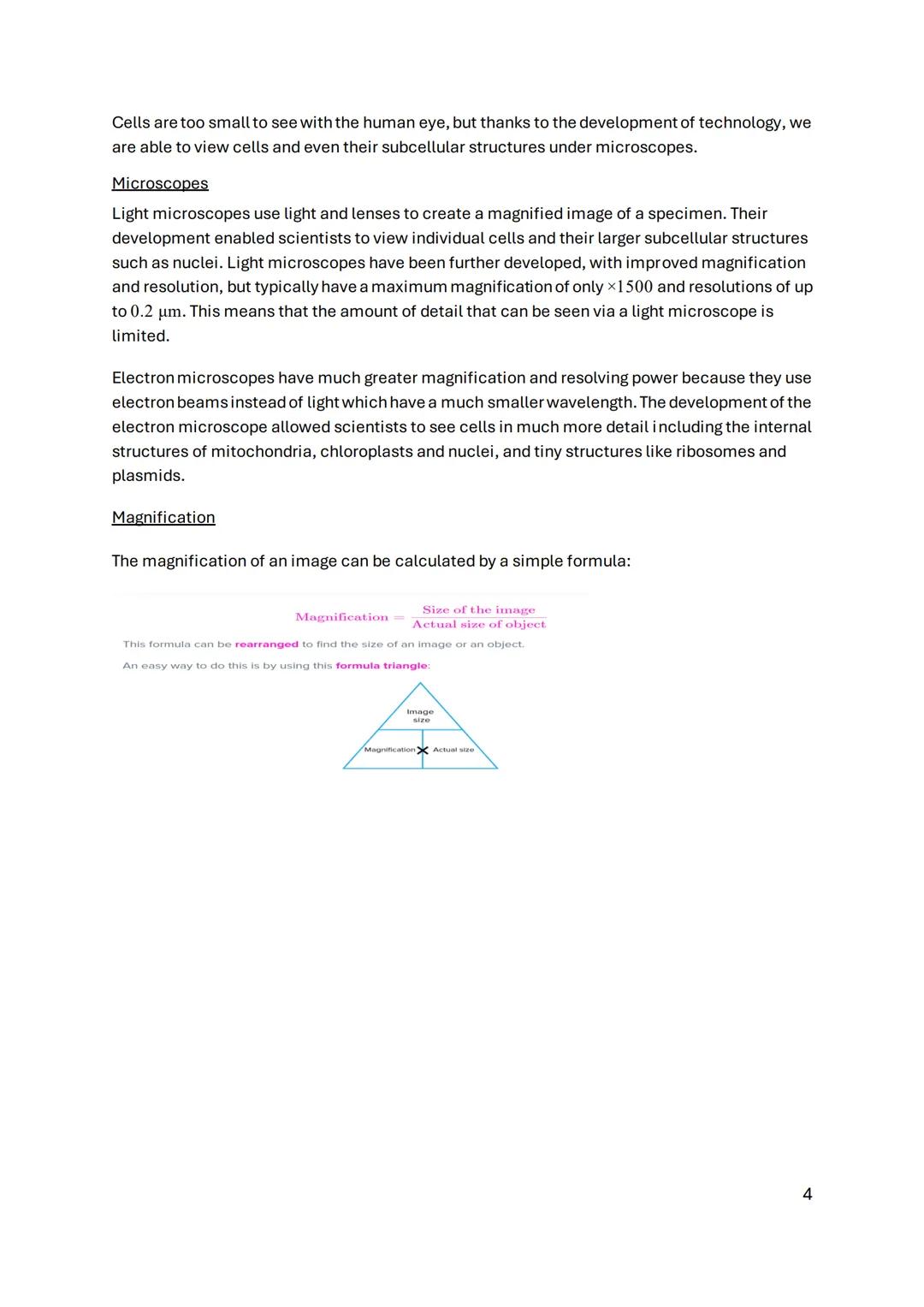 Some of the most common equations you'll need to know for the GCSE biology exam
are:
✔ Magnification (X) - Image size (µm)/ real size (µm)
T