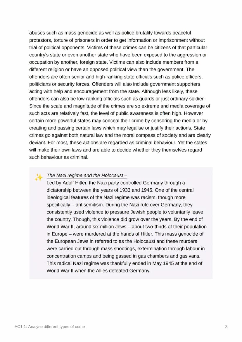 AC1.1: Analyse different types
of crime
Crime is an entirely socially constructed concept. It is a reflection of the beliefs and
attitudes o