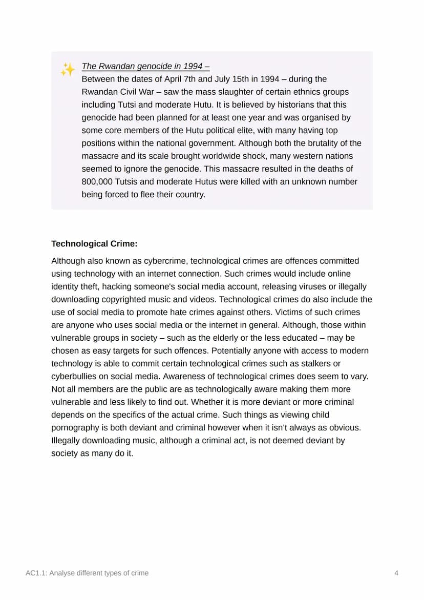 AC1.1: Analyse different types
of crime
Crime is an entirely socially constructed concept. It is a reflection of the beliefs and
attitudes o
