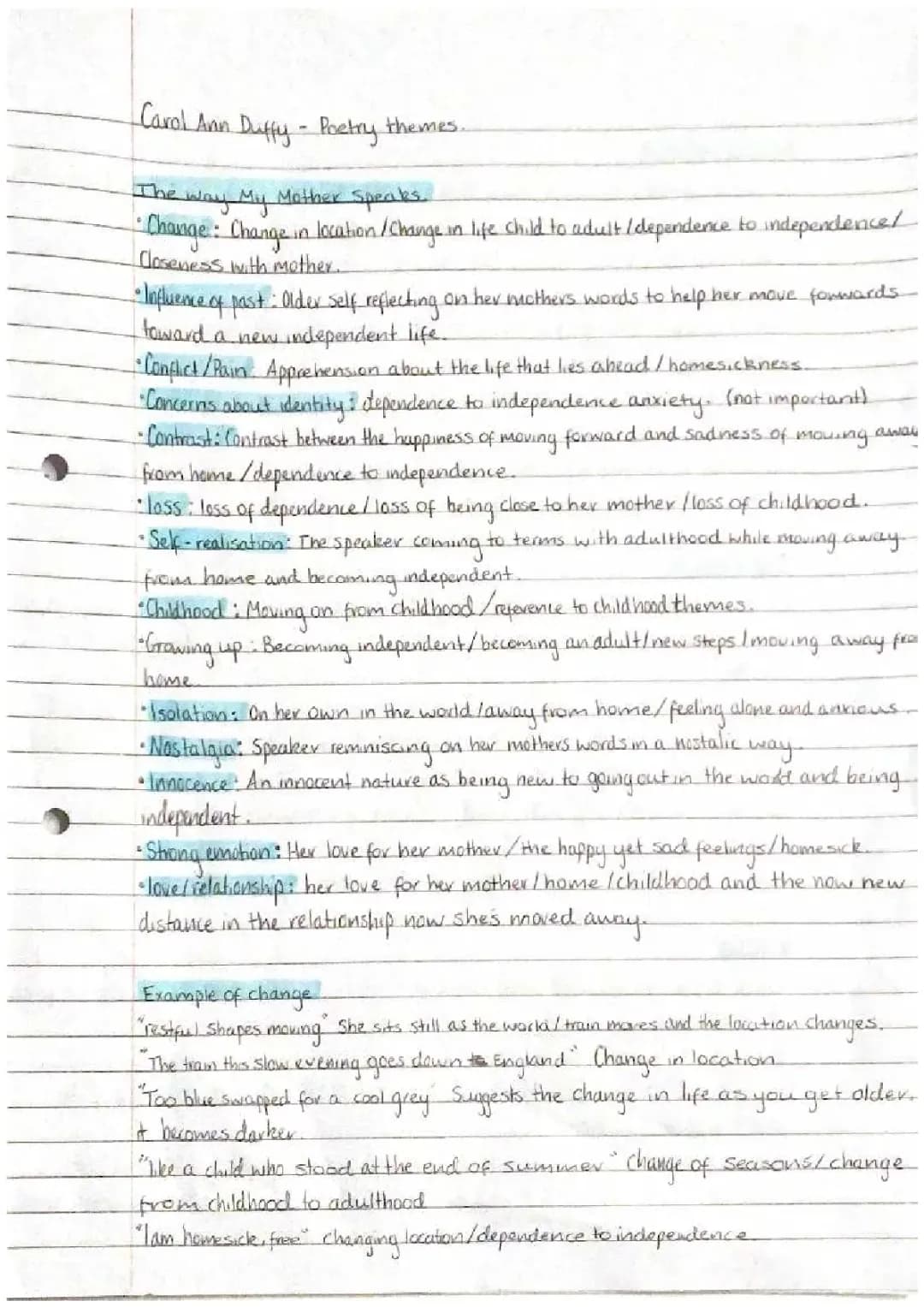 Carol Ann Duffy Higher English Poems: The Way My Mother Speaks Themes and Quotes