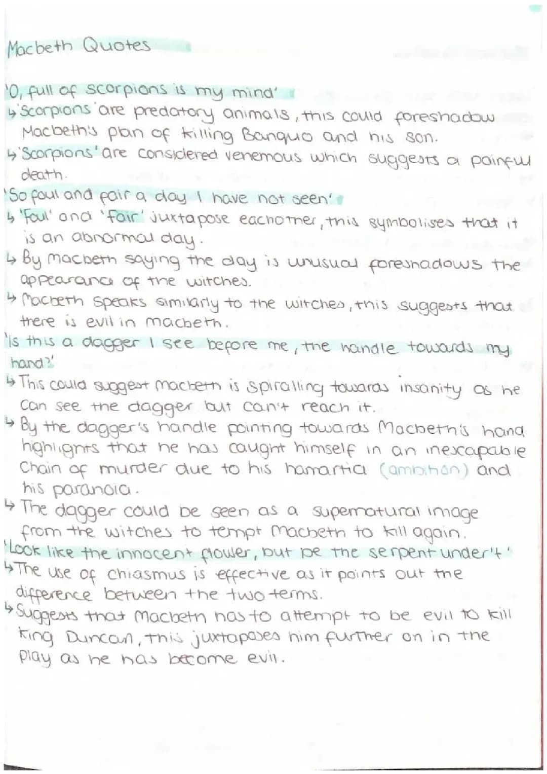 GCSE AQA MACBETH QUOTES 