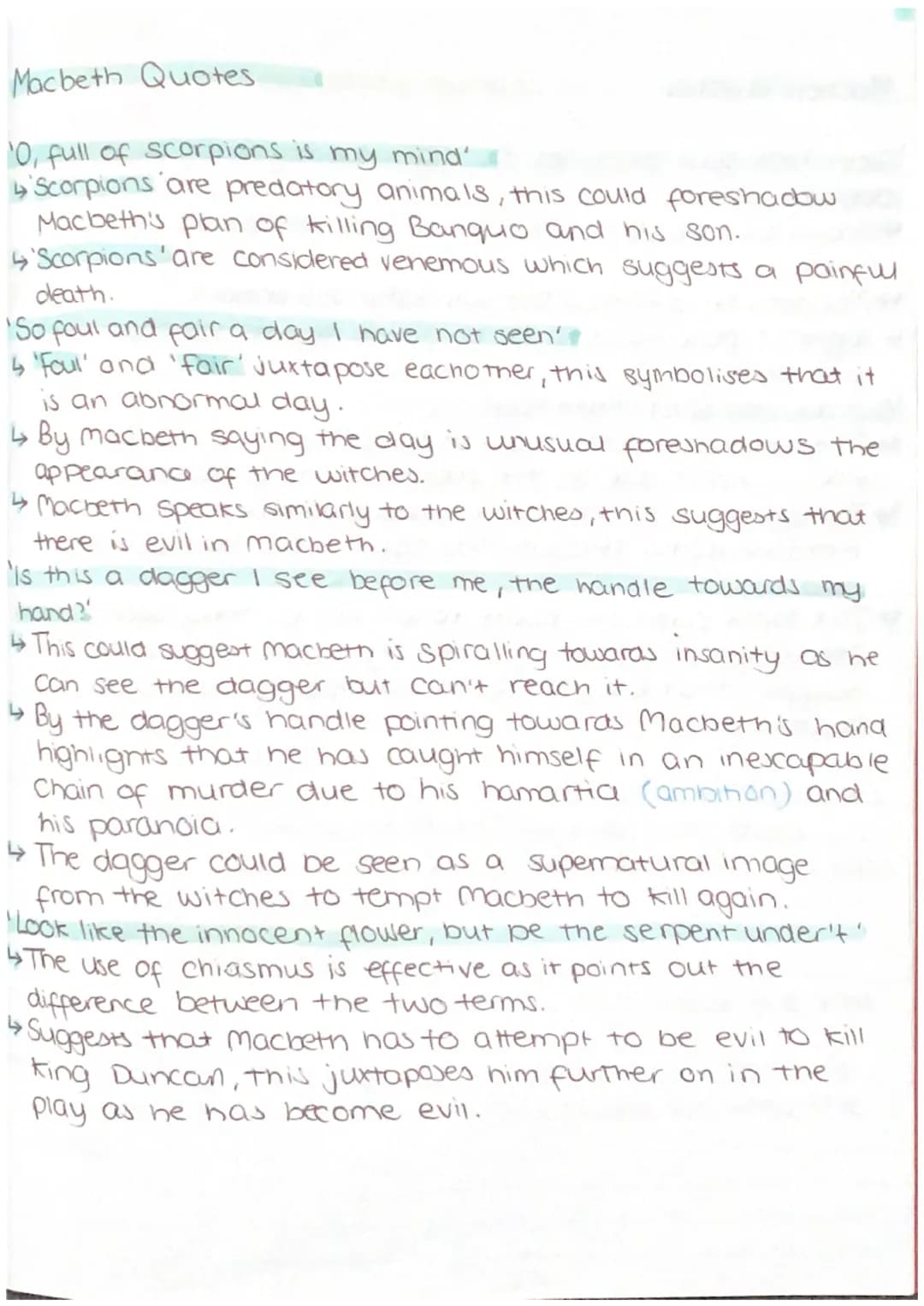 Macbeth Quotes
'0, full of scorpions is my mind'
↳ Scorpions are predatory animals, this could foreshadow
Macbeth's plan of killing Banquo a
