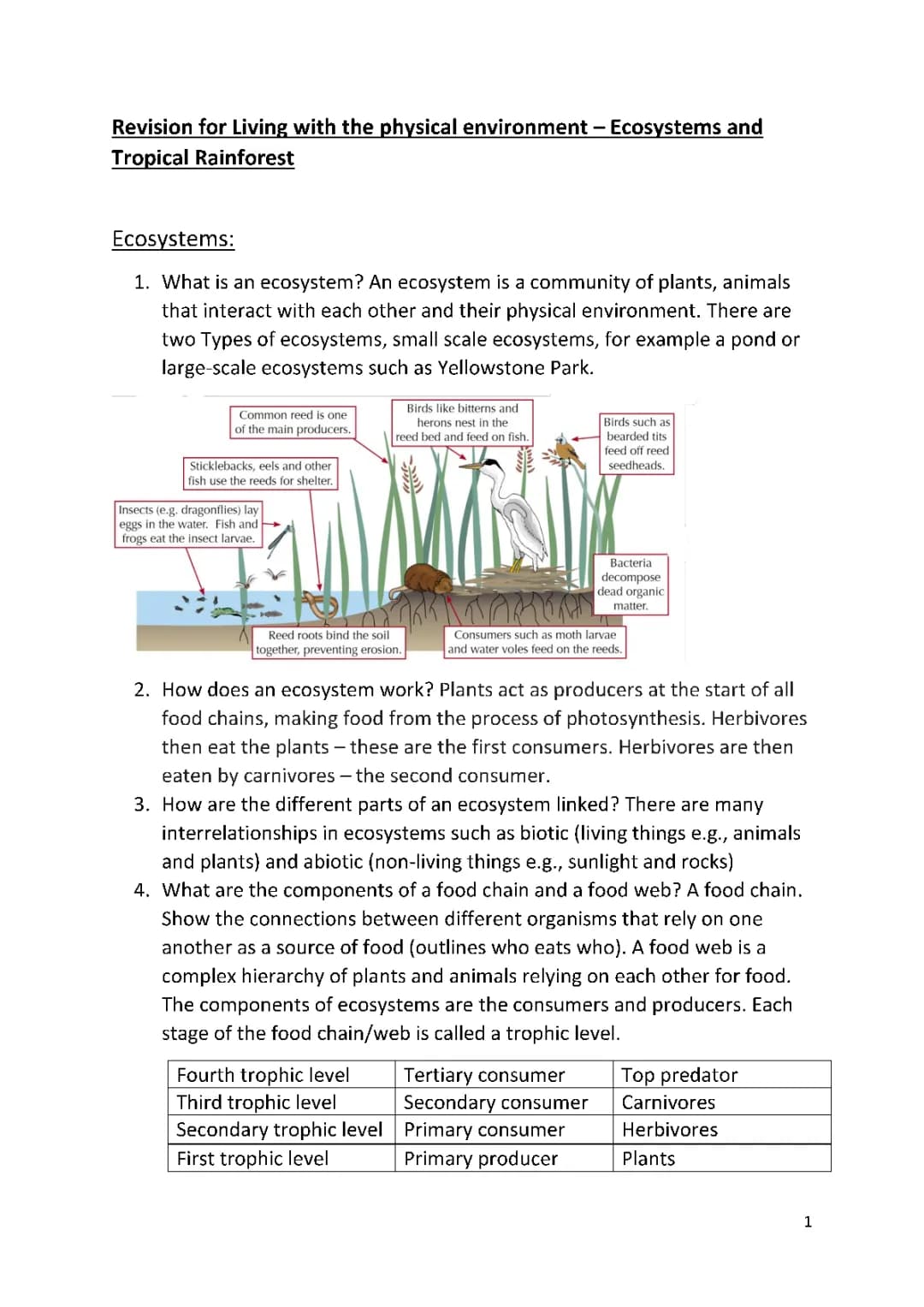 AQA Geography Ecosystems Revision PDF - Epping Forest & Amazon Rainforest