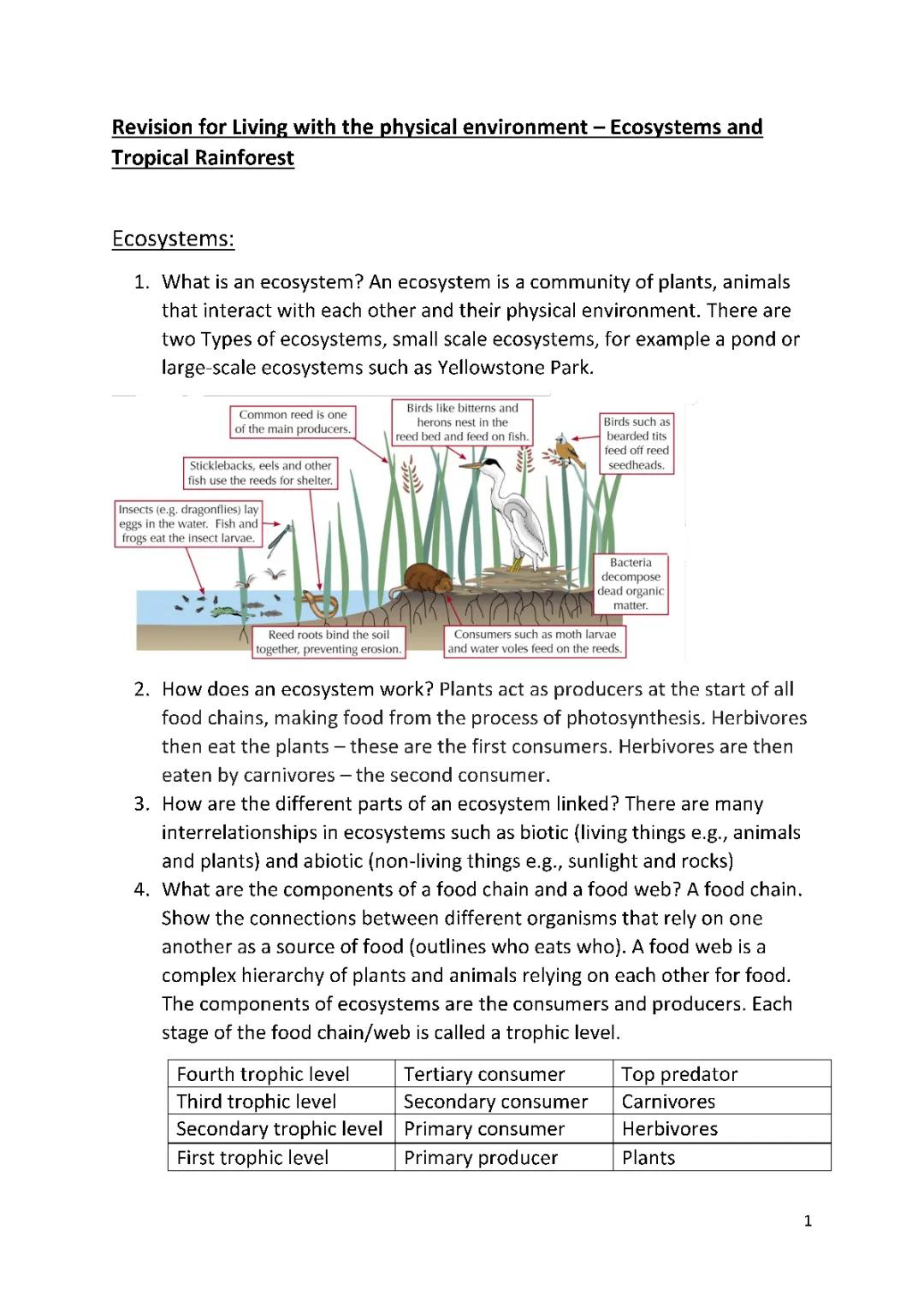 AQA Geography Ecosystems Revision PDF - Epping Forest & Amazon Rainforest