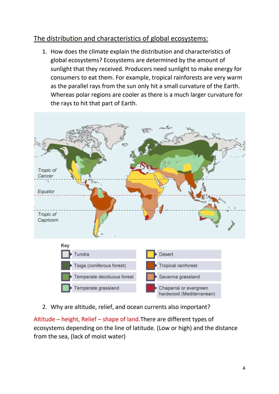 Revision for Living with the physical environment – Ecosystems and
Tropical Rainforest
Ecosystems:
1. What is an ecosystem? An ecosystem is 