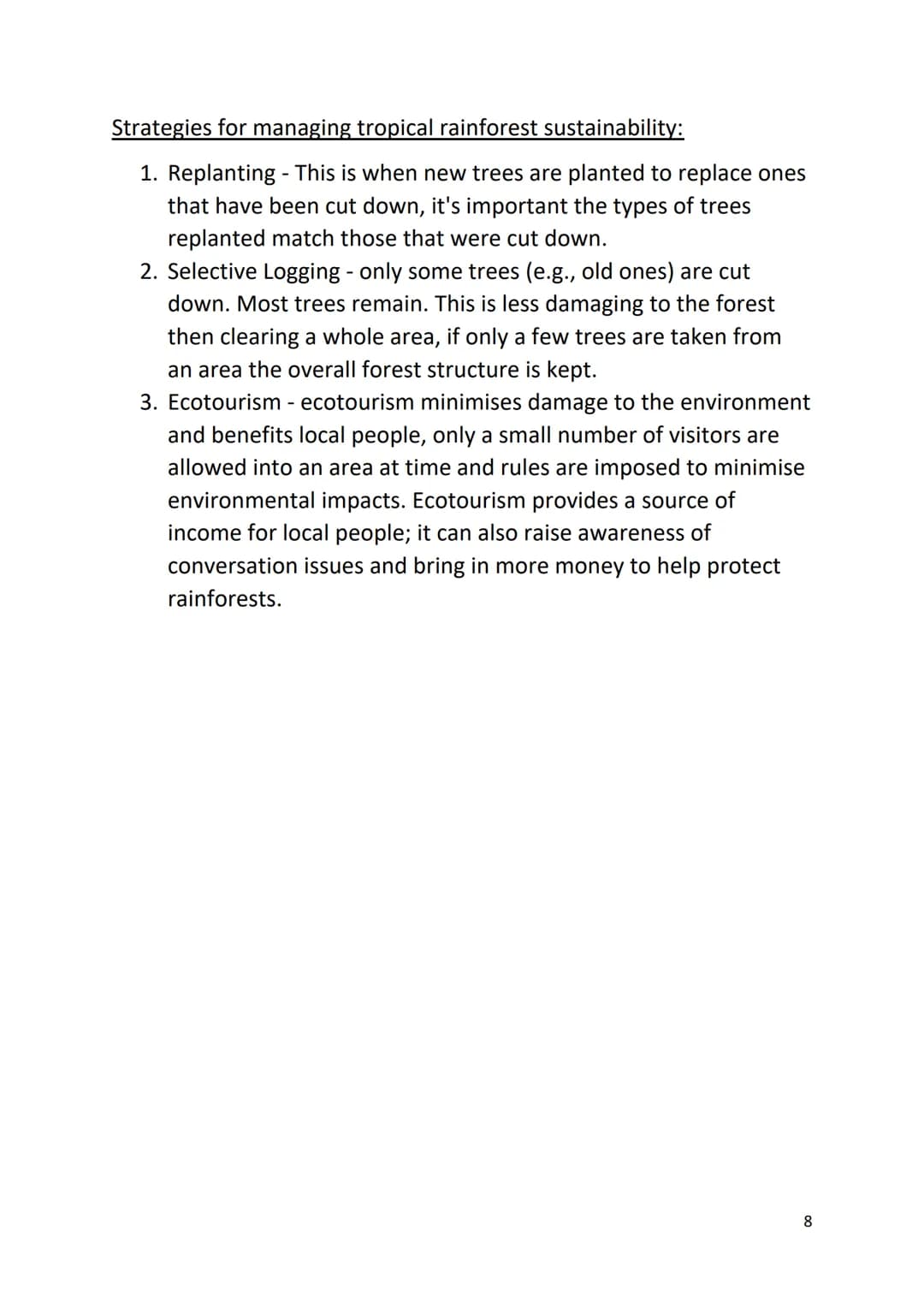 Revision for Living with the physical environment – Ecosystems and
Tropical Rainforest
Ecosystems:
1. What is an ecosystem? An ecosystem is 