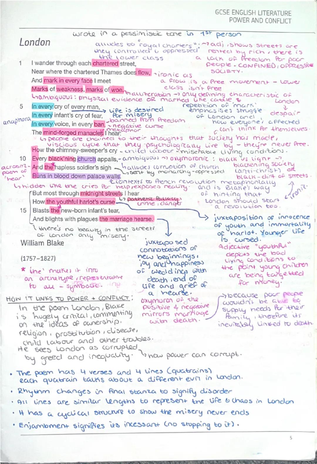 GCSE English Literature: Analysis of 'London' (Power and Conflict Poetry)