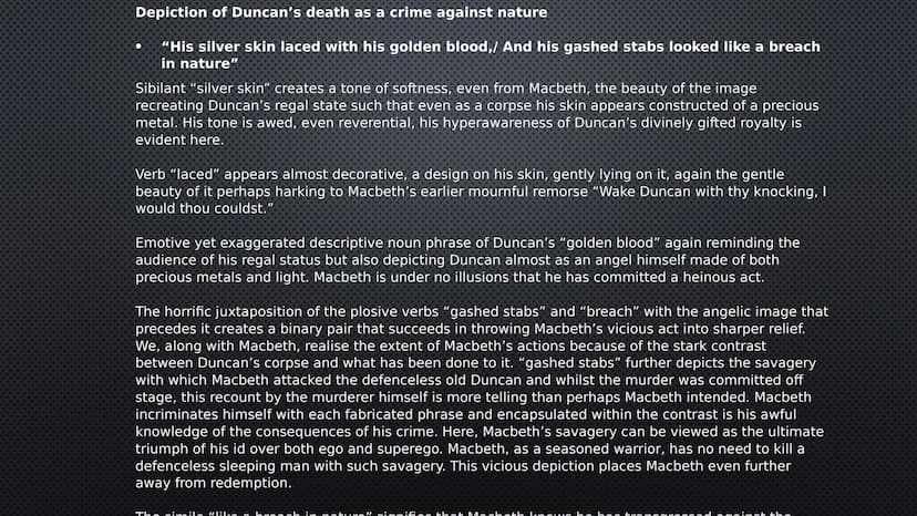 MACBETH-
KINGSHIP Depiction of Duncan as a righteous and virtuous King
"this Duncan... his virtues will plead like angels... against the
dee