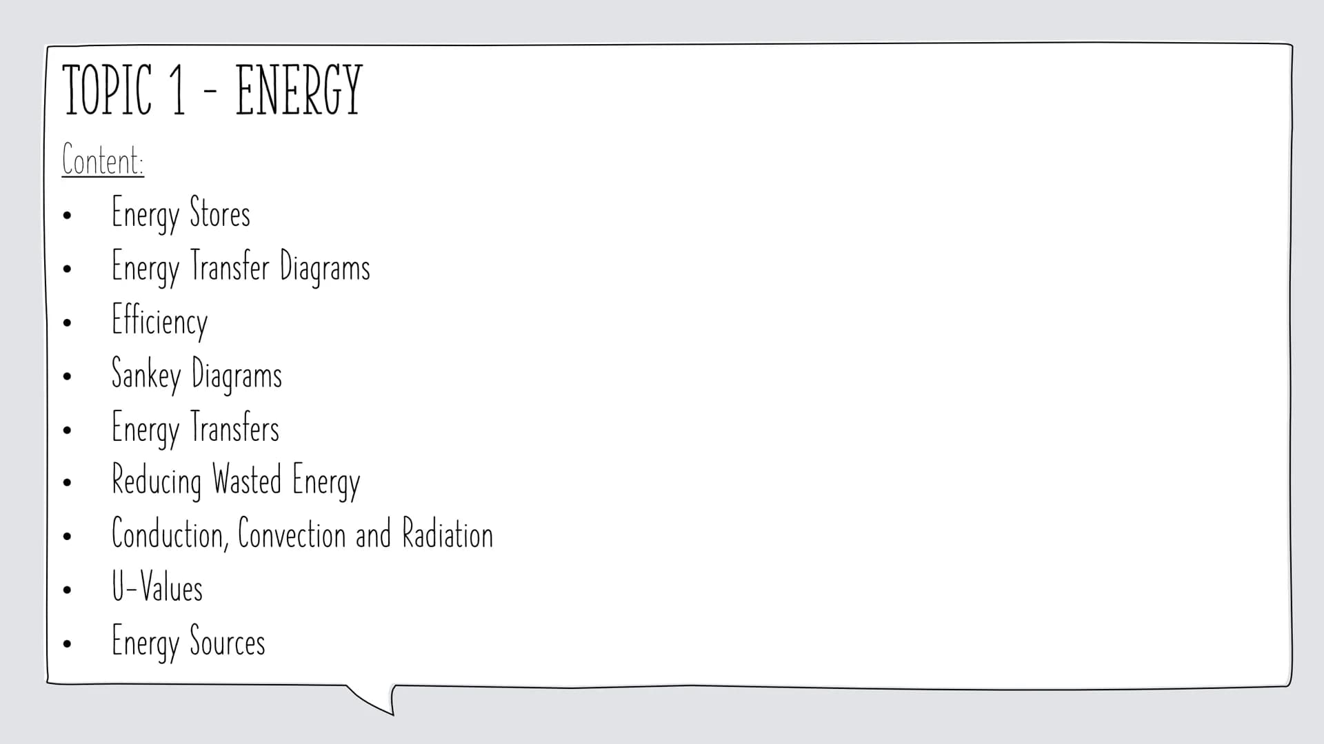 28
APPLIED SCIENCE PHYSICS
REVISION ENERGY
By Leo Knight
21
29
14
22
15
10 TOPIC 1 - ENERGY
Content:
Energy Stores
Energy Transfer Diagrams
