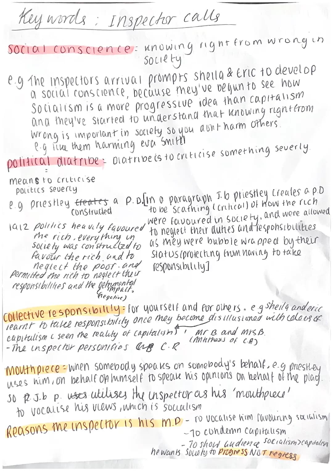 ENGLISH INSPECTOR CALLS GRADE 9 WORDS