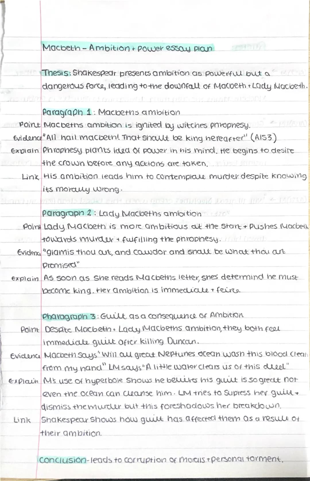 --- OCR Start ---
Macbeth-Supernatural essay plan
Thesis: Supernatural presented as a dark manipulative force
that influences Macbeths decis