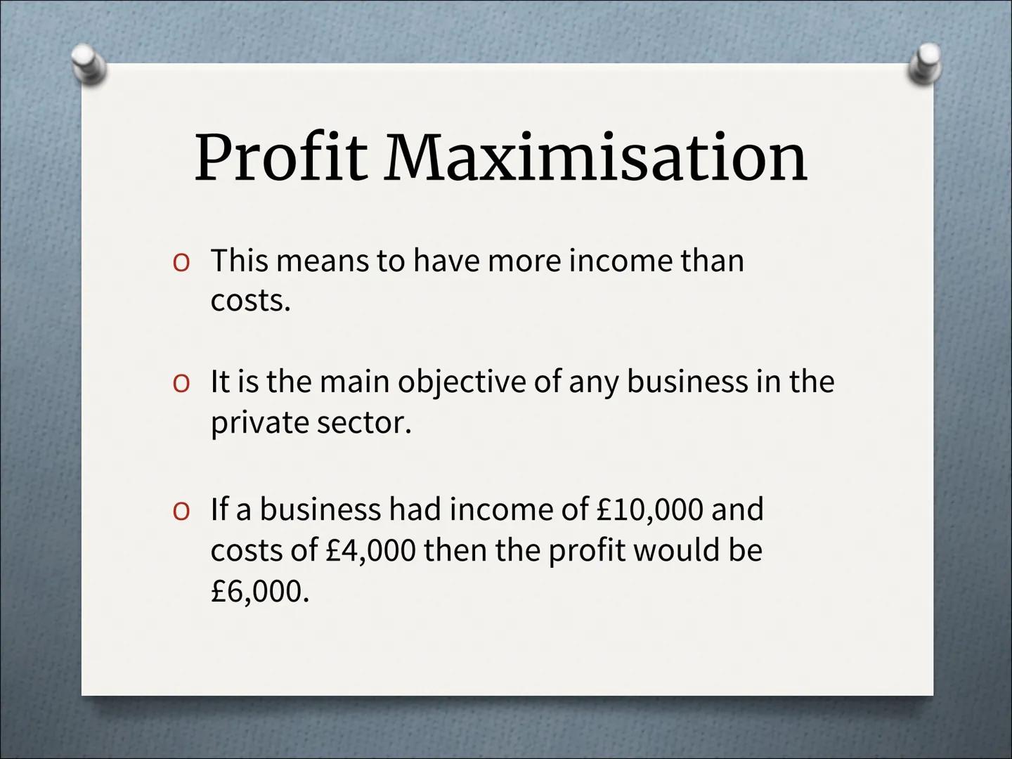 # Business Objectives # Aims

To be able to describe different types of
objectives a business might have

To identify which ones, relate to 