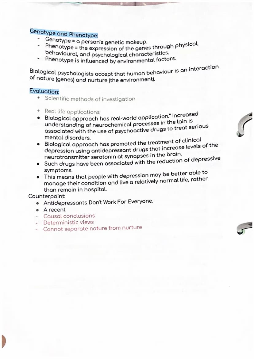 The Biological Approach
The biological approach emphasises the importance of physical
processes in the body such as genetic inheritance and 