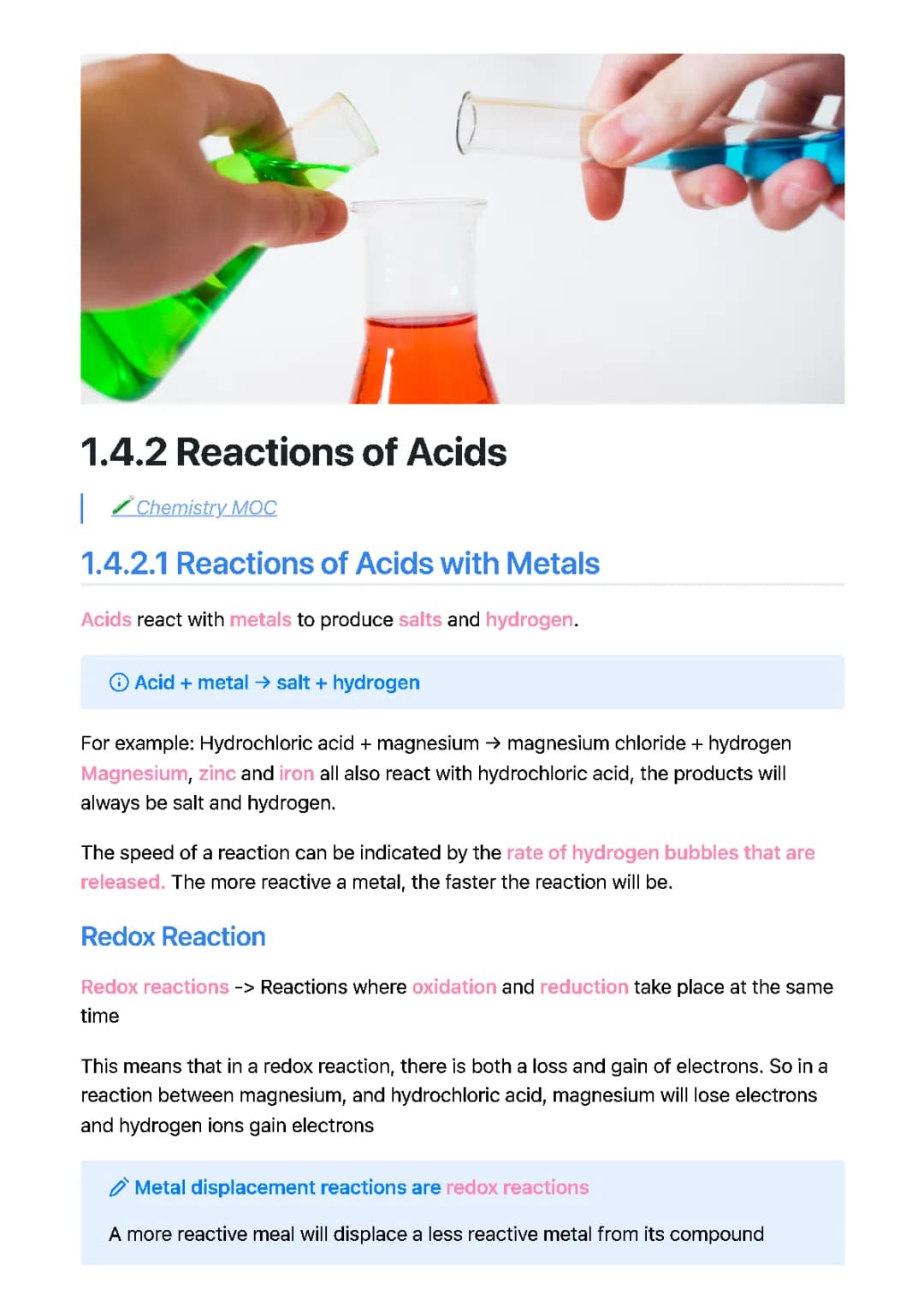 1.4.2 Reactions of acids 