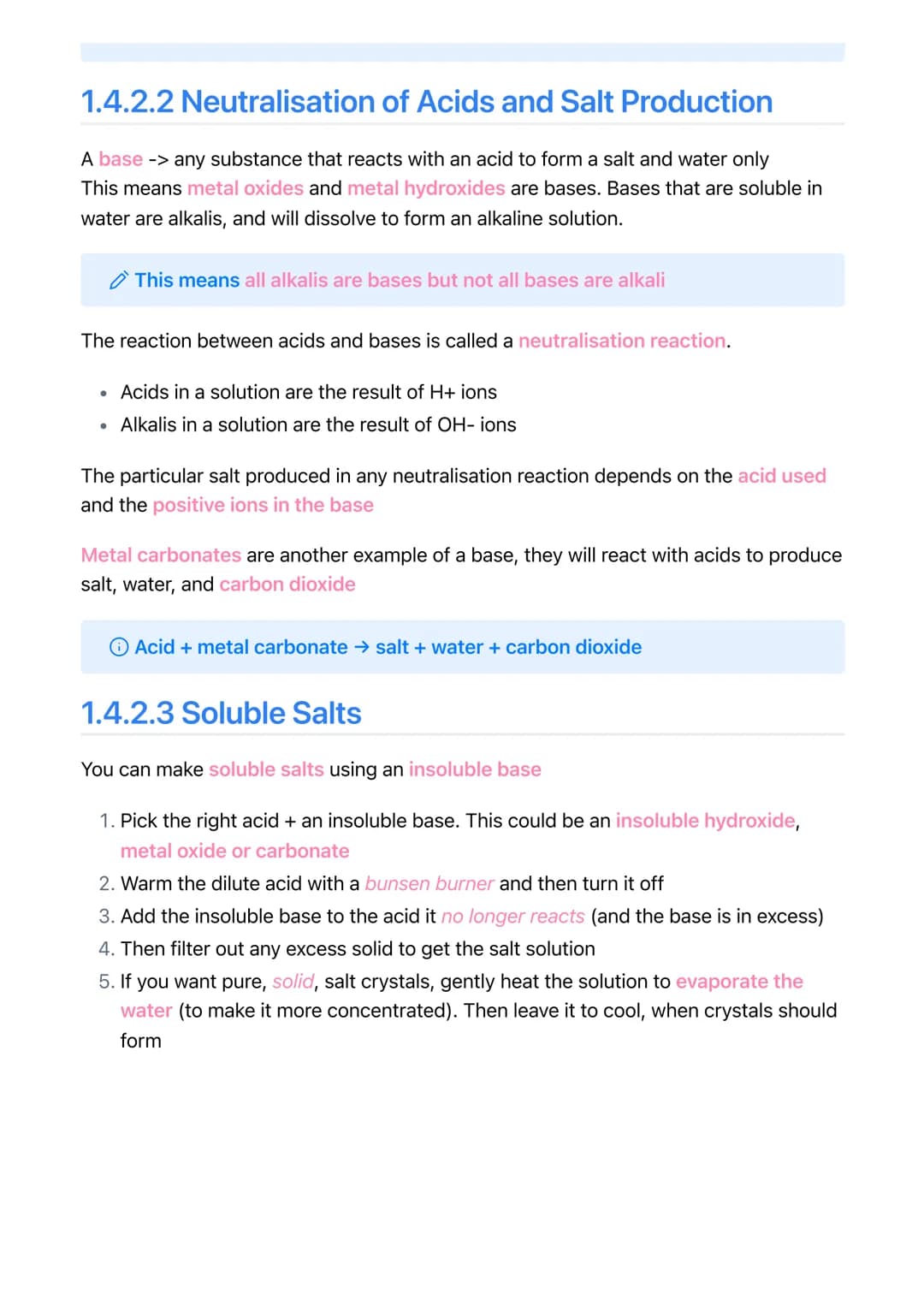 1.4.2 Reactions of Acids
| ✓ Chemistry MOC
1.4.2.1 Reactions of Acids with Metals
Acids react with metals to produce salts and hydrogen.
Aci