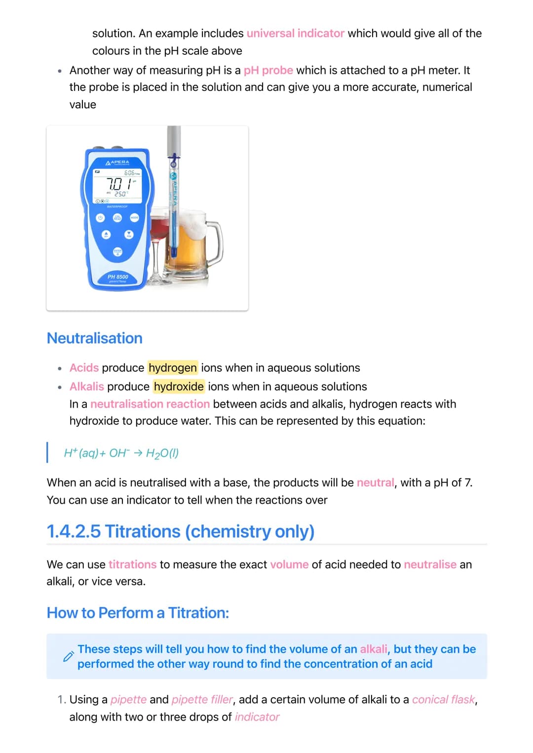 1.4.2 Reactions of Acids
| ✓ Chemistry MOC
1.4.2.1 Reactions of Acids with Metals
Acids react with metals to produce salts and hydrogen.
Aci