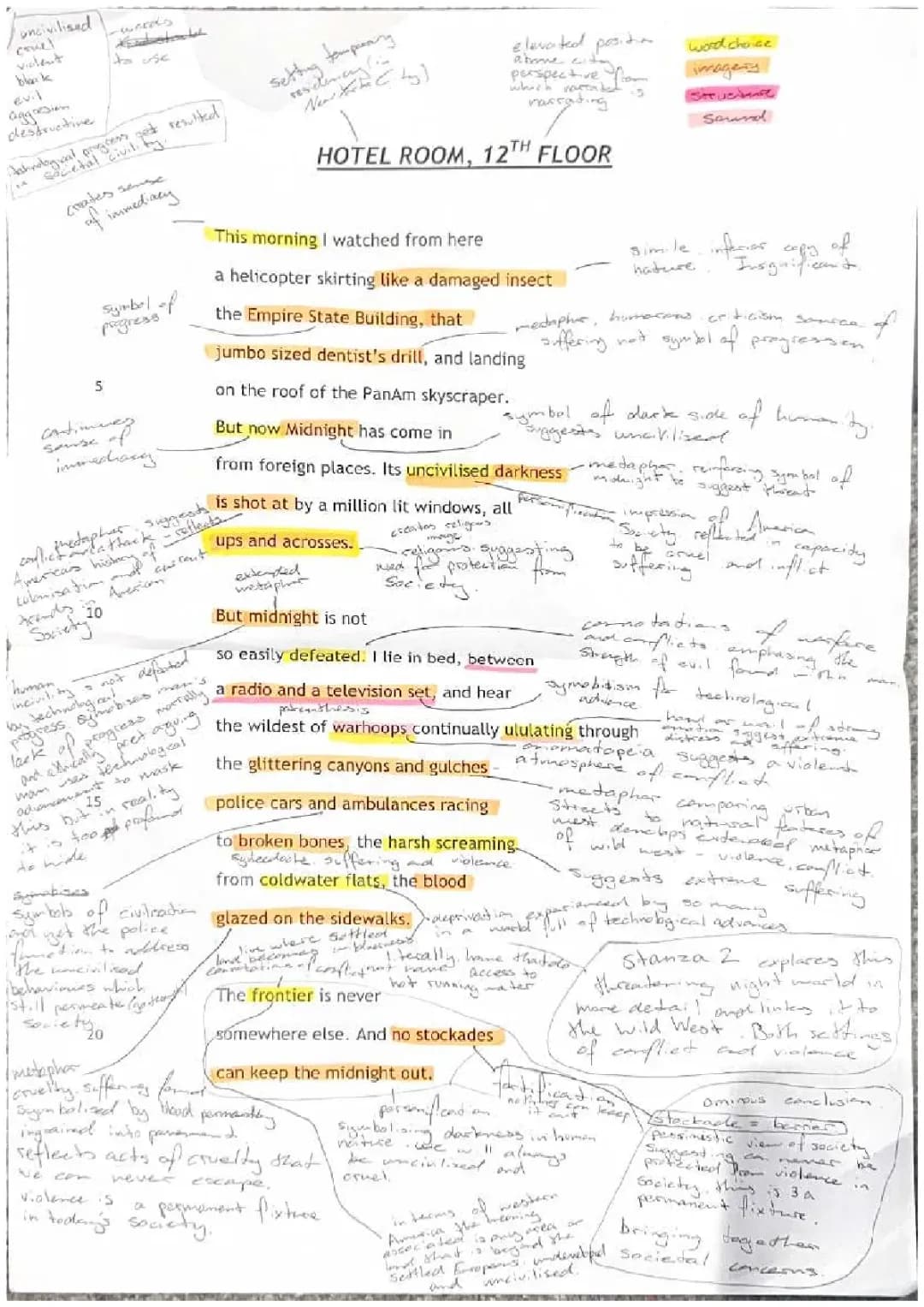 Hotel Room 12th Floor by Norman MacCaig annotated poem