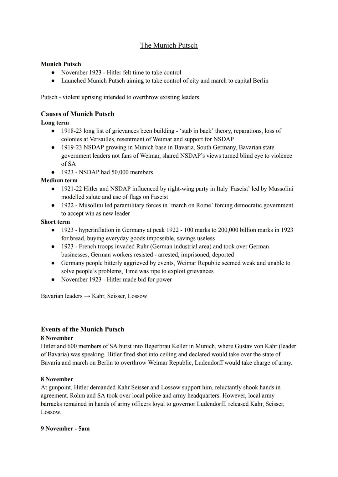 Munich Putsch - Weimar and Nazi Germany