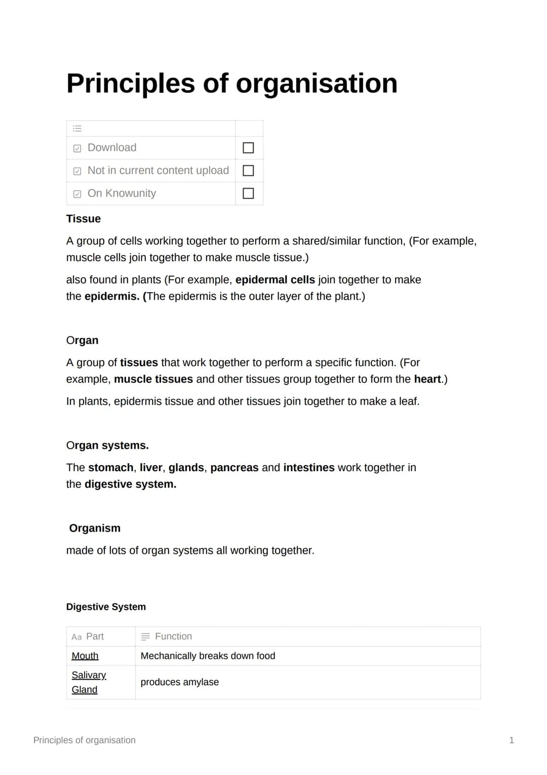 Principles of organisation
Download
Not in current content upload
On Knowunity
Tissue
A group of cells working together perform a shared/sim