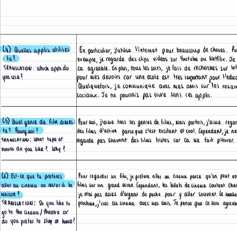 Edexcel GCSE French Speaking Key Questions: Theme 1 - Identity and Culture
example questions and answers for GCSE french speaking exam (Them