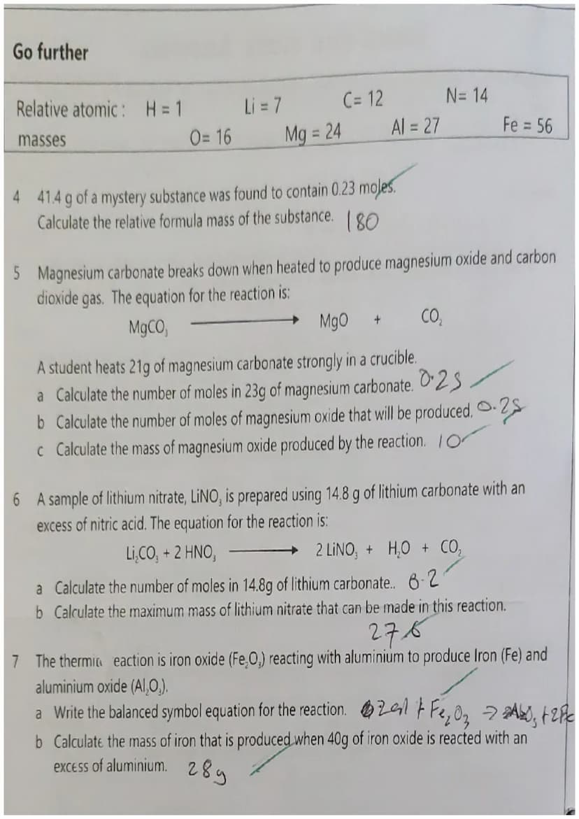 Calculate the relative formula mass of the following substances.
38
19719
Relative Formula Mass
1 F₂...
2 H₂SO.....
3 Al₂O,
4 CUCO,.
5 NH.NO