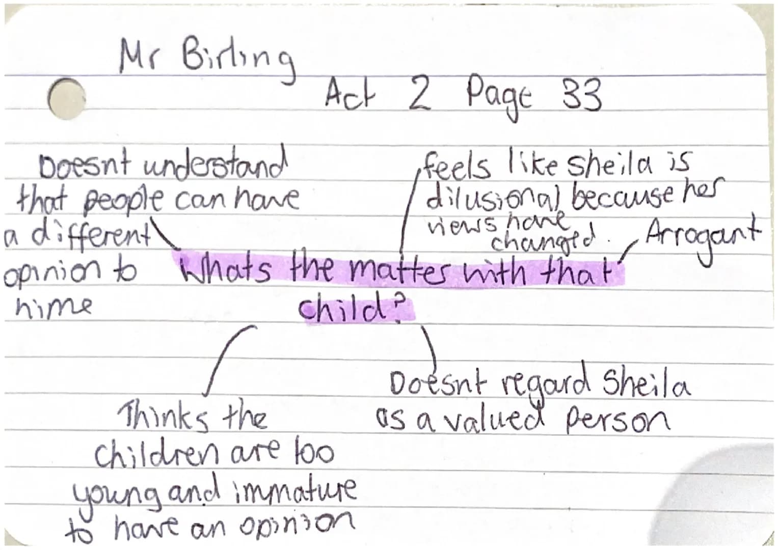 Mr Birling
Dramatic irony -
Audience
know that the
world war
happened 2
years later
Act 1 Sove Page 6
Arrogant
say there isn't a
chance of
w