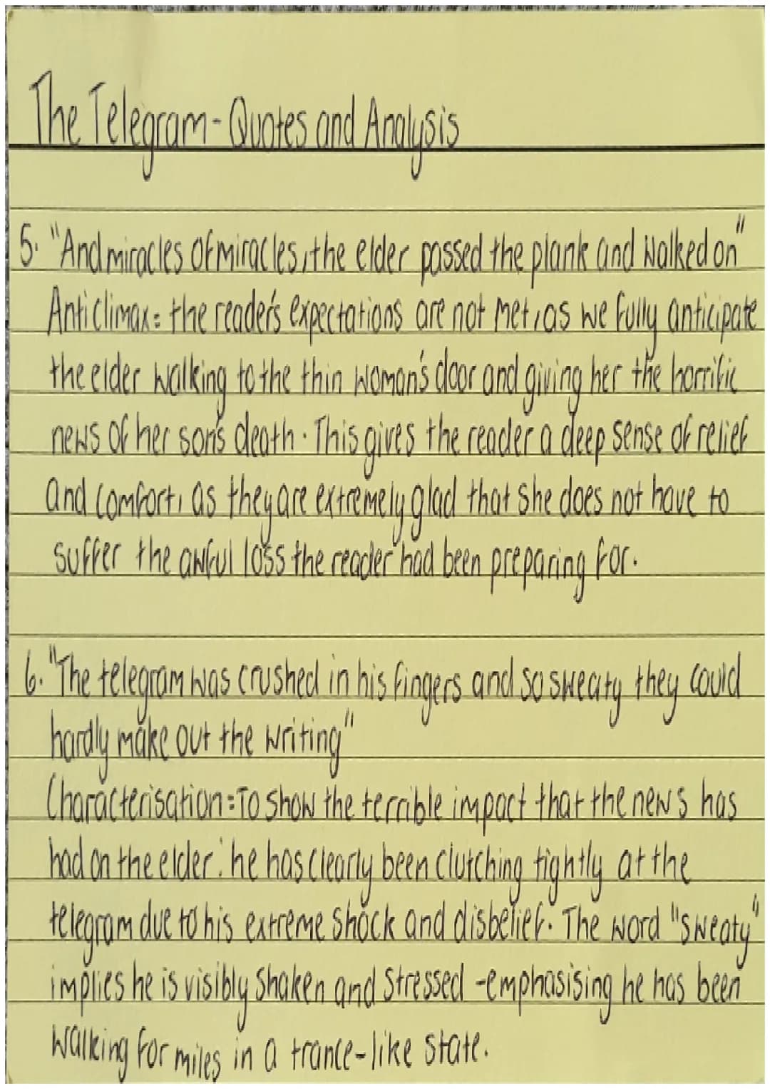 The Telegram- Quotes and Analysis.
1. "It came on them as a strange plaque taking their sons away.
and killing them meaninglessly randomly
L