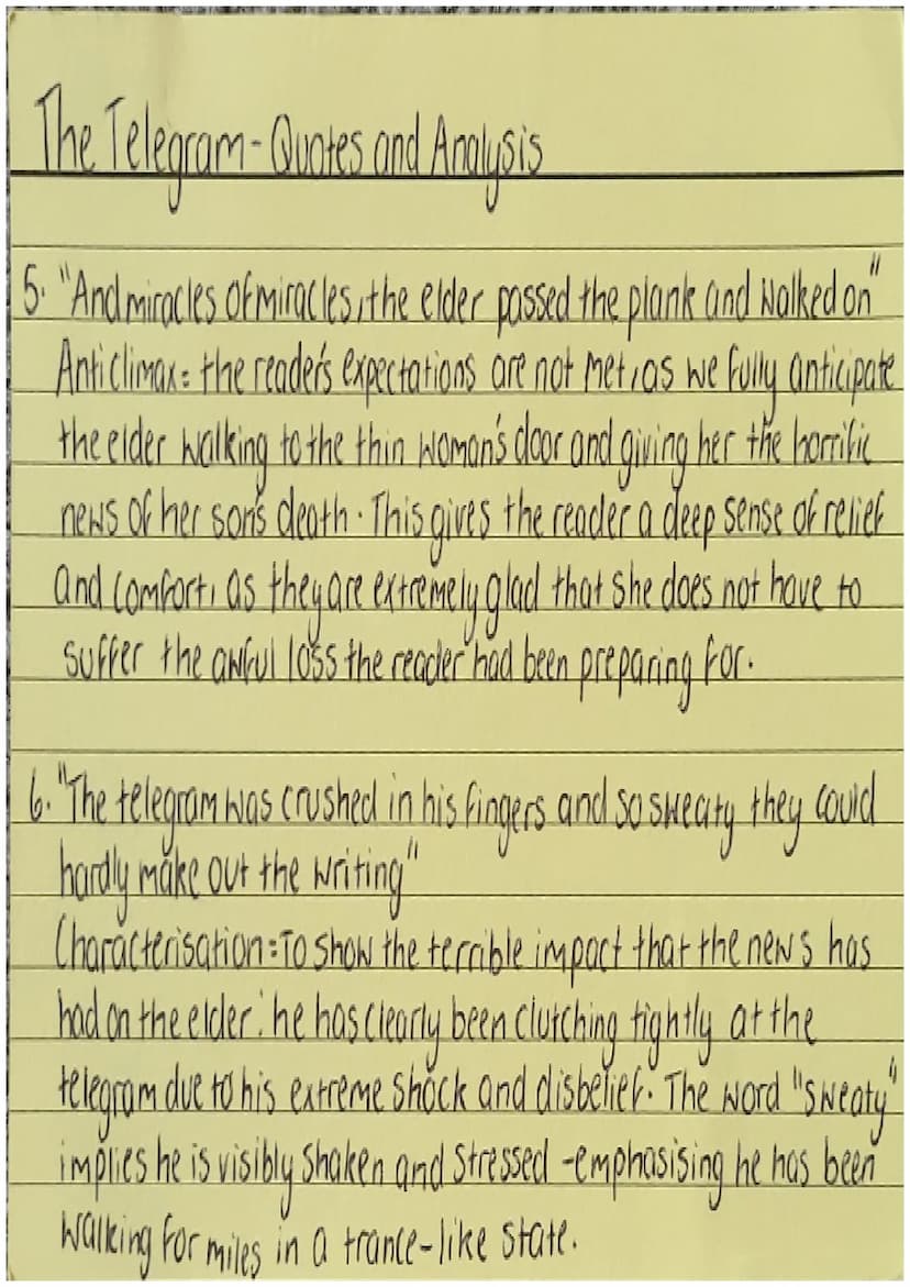 The Telegram- Quotes and Analysis.
1. "It came on them as a strange plaque taking their sons away.
and killing them meaninglessly randomly
L
