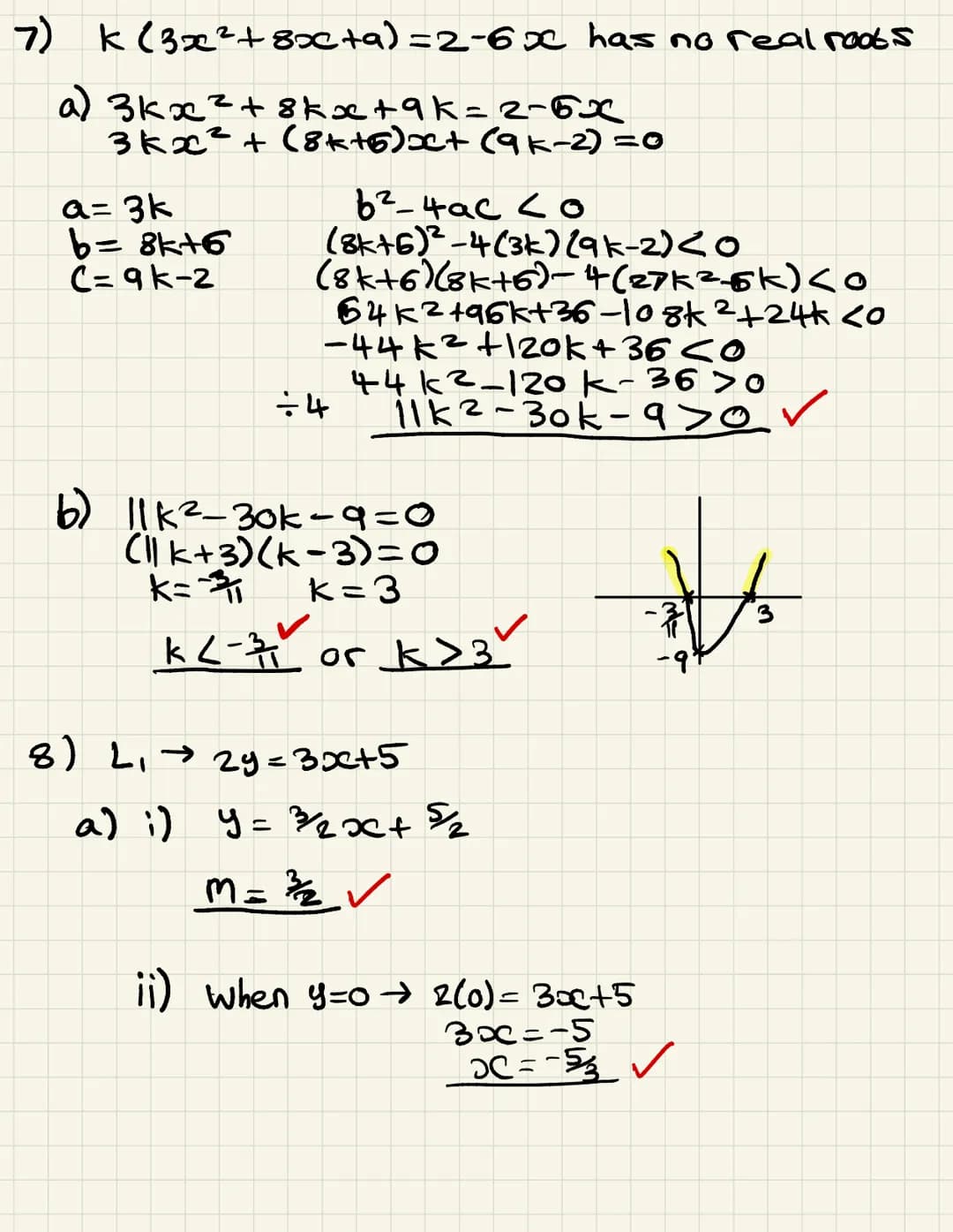 Name:
Score: 57/57
Strengths:
1.
Finding equation of a straight line
Points of intersection
Discriminant
Modelling
Inequalities
Area problem