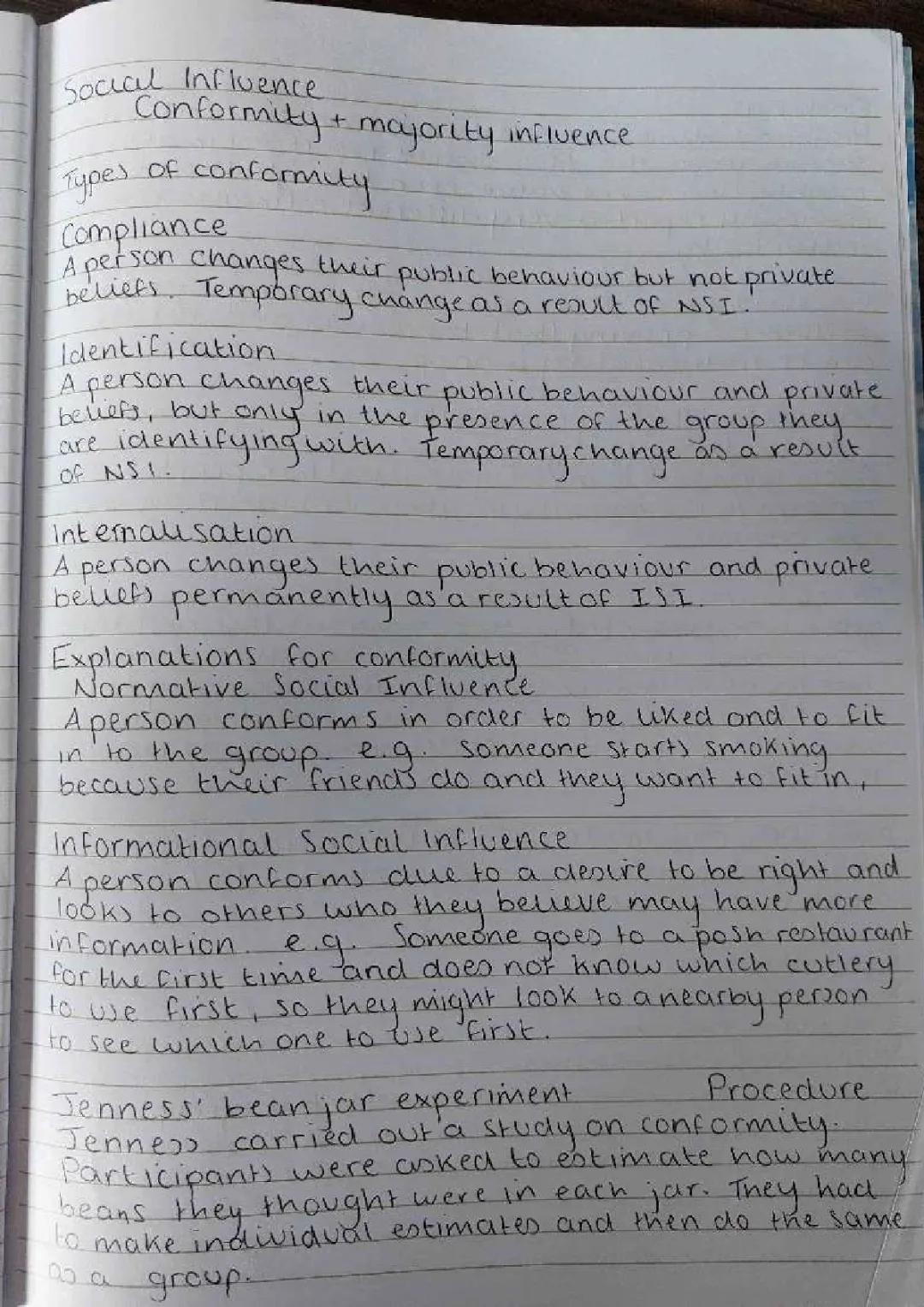 AQA A Level Psychology social influence conformity