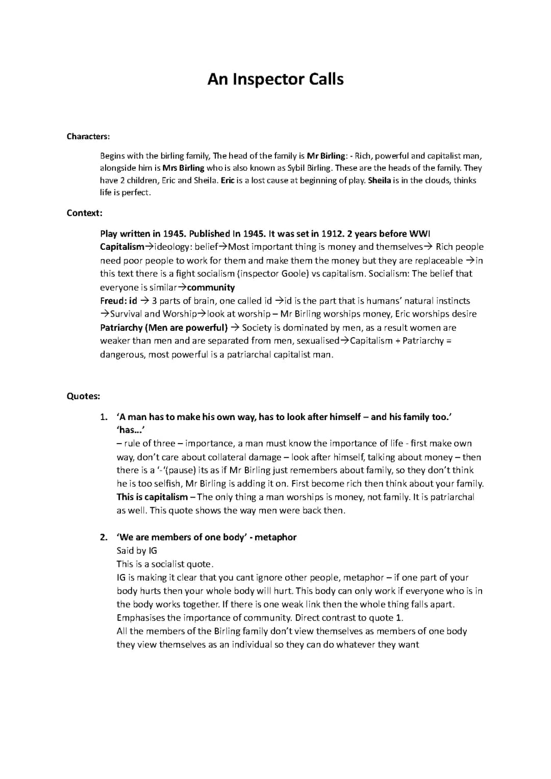Inspector Calls quotes and structure