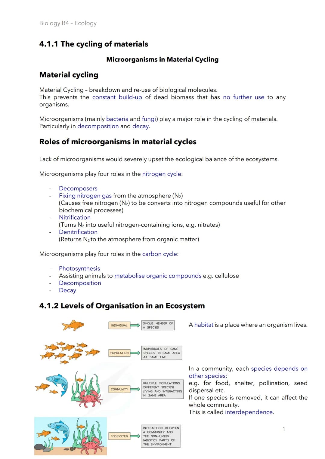 Biology B4 - Ecology
4.1.1 The cycling of materials
Microorganisms in Material Cycling
Material cycling
Material Cycling - breakdown and re-