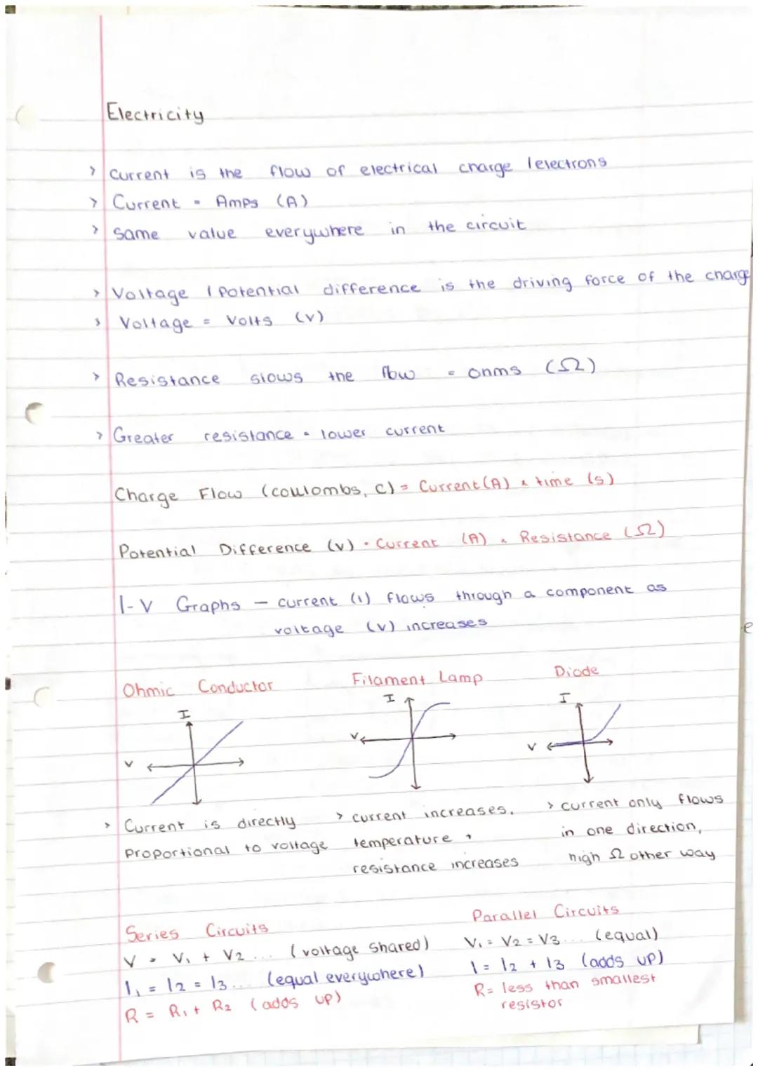 # Electricity

> Current is the flow of electrical charge lelectrons
> Current - Amps (A)
> Same value everywhere in the circuit

> Voltage 