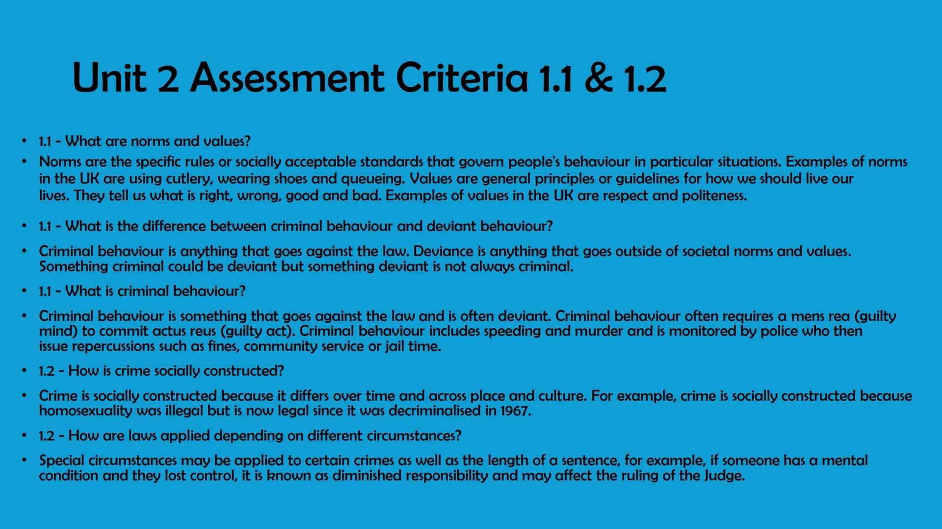 Unit 2
WJEC Criminology A-Level
By Bailie Burnett Glossary
• AC 1.1 & 1.2 - Slide 3-5
• AC 2.1 (3.2) - Slide 6-14
.
.
•
AC 2.2 (3.2) - Slide