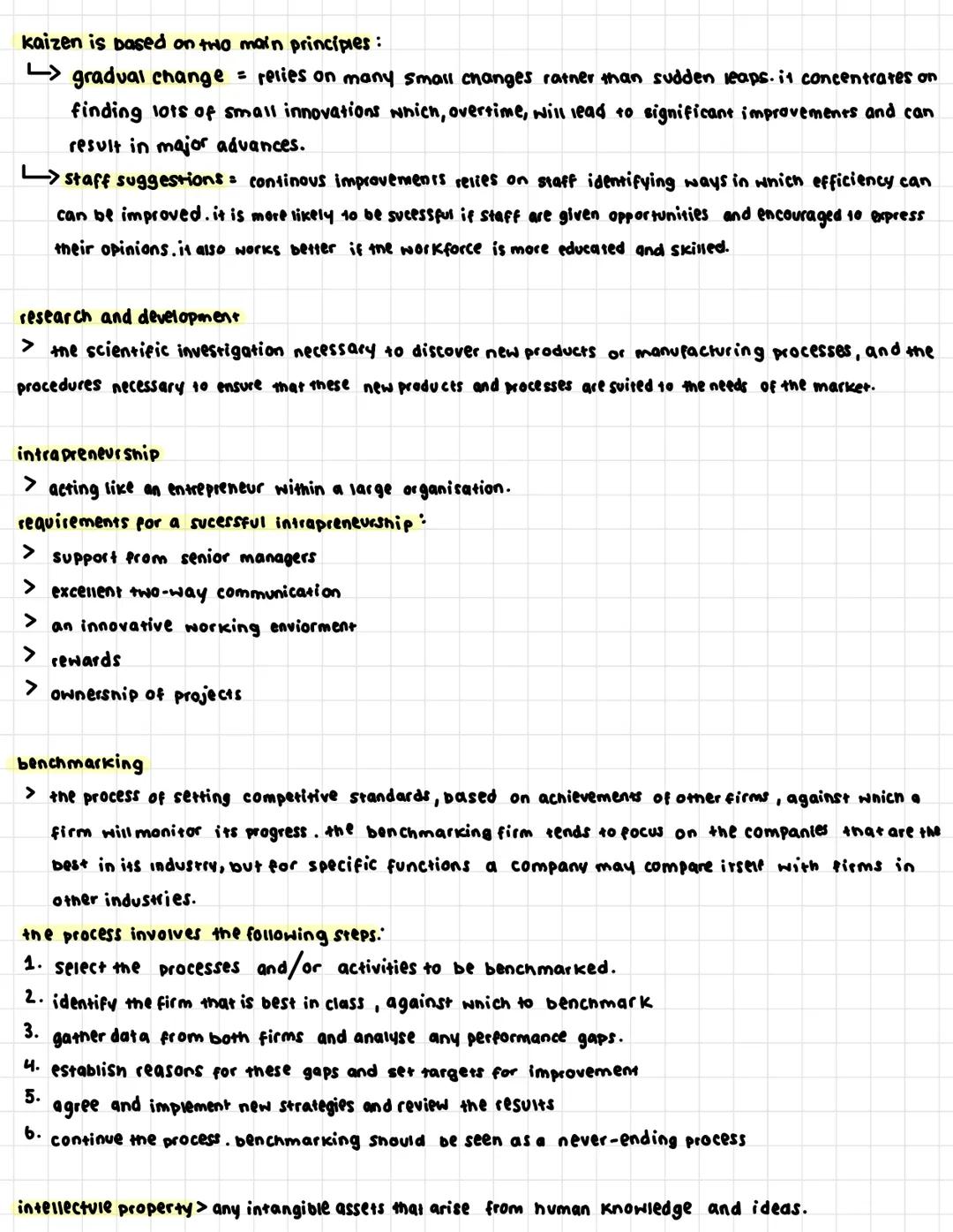 innovation
the sucessful exploitation of new ideas. innovation enables businesses to compete effictively in an
increasingly competetive glob