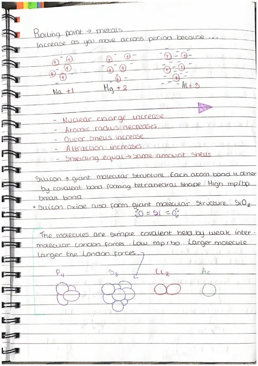 O
Going across a period
O
3pt
Ⓒ
4pt
(Be
5pt
Atomic Radius
Lonisation Energy
D
Shell elect
• Nuclear charge →Protons increase on periodic tab