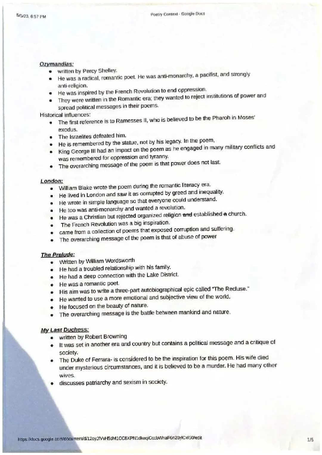 Poetry anthology (Context,Quotes and Structure)