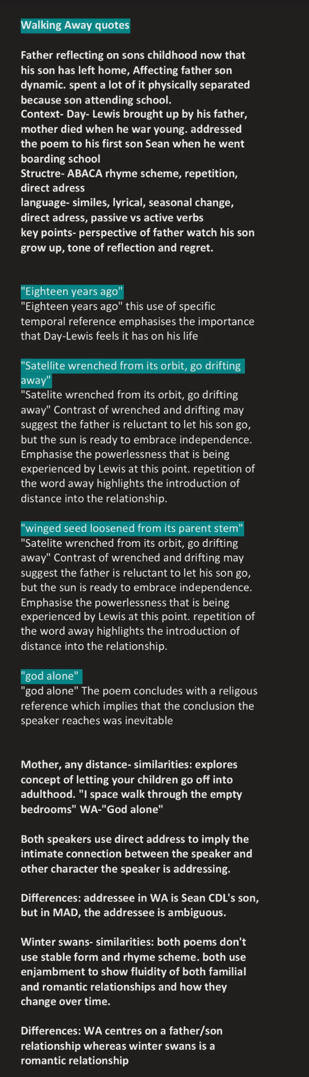 GCSE English literature love and relationships poem analysis, structure and context- walking away