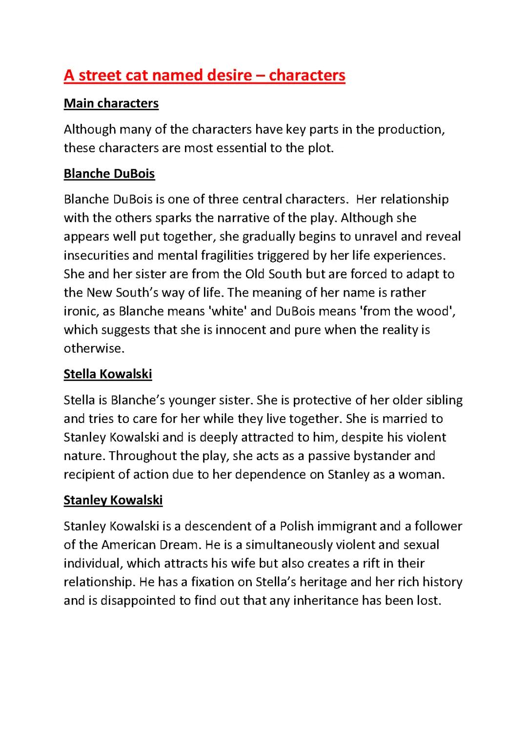 AQA: A Streetcar Named Desire - Characters