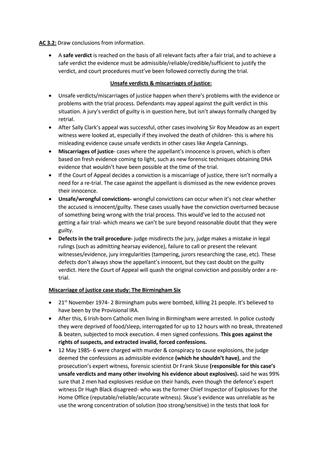 AC 3.2: Draw conclusions from information.
A safe verdict is reached on the basis of all relevant facts after a fair trial, and to achieve a