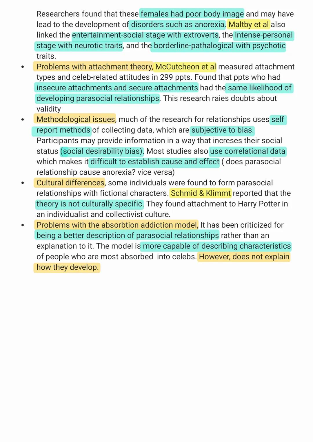 Outline and evaluate parasocial relationships (16 marks)
A01
●
●
●
●
●
A03
McCutcheon et al developed the celebrity attitude scale, which wa