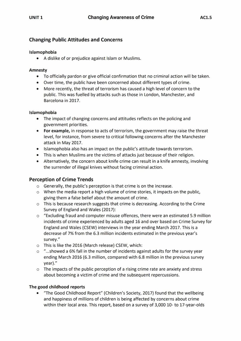 UNIT 1
AC1.5 Explain the impact of the media representations on the
public perception of crime
Moral Panic
The media's representations of cr