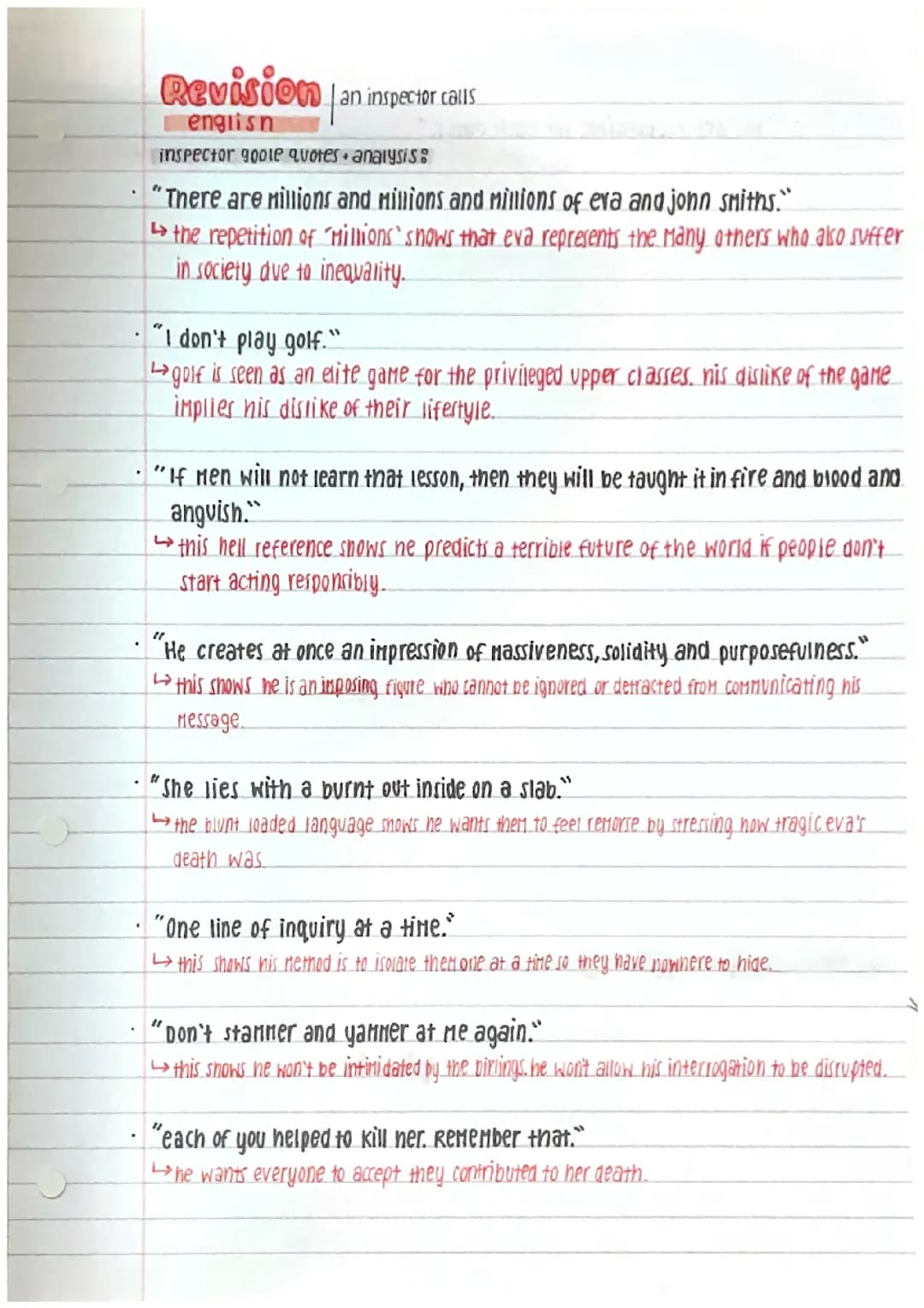 An inspector calls - Inspector Goole: Quotes and Analysis